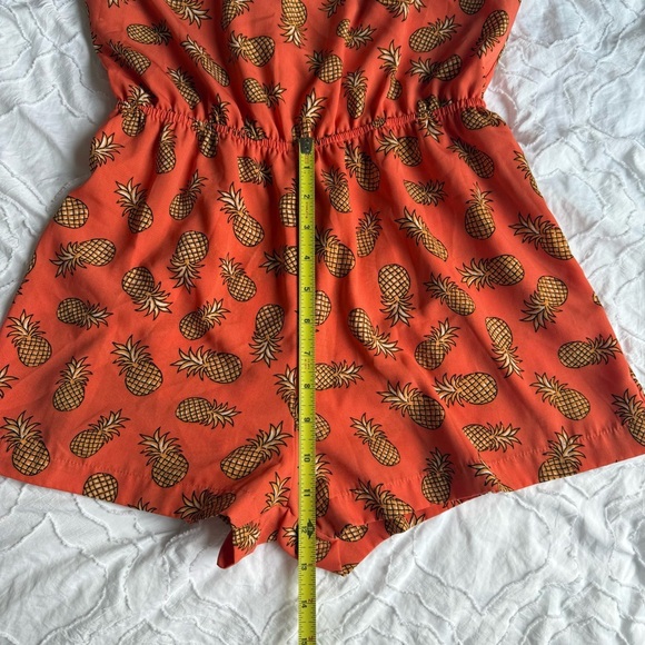 EM Orange Yellow Pineapple Print Romper Open Back Tie Strappy Shorts - Picture 7 of 9